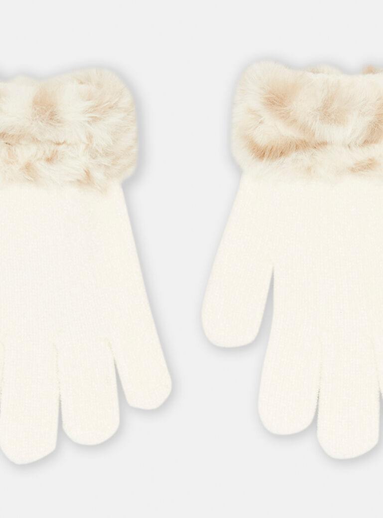 Gants écru en fourrure synthétique