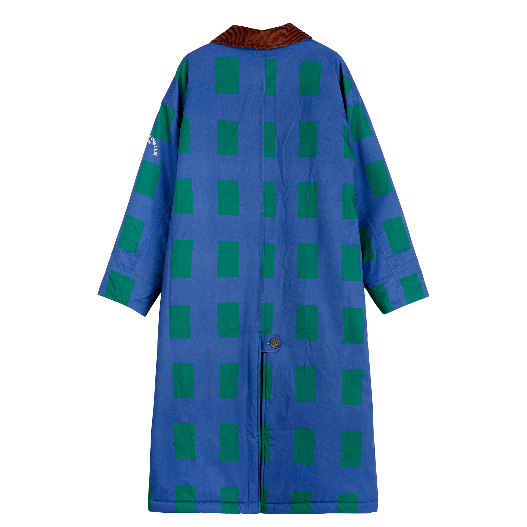 Manteau col classique imprimé à carreaux en coton| Marron