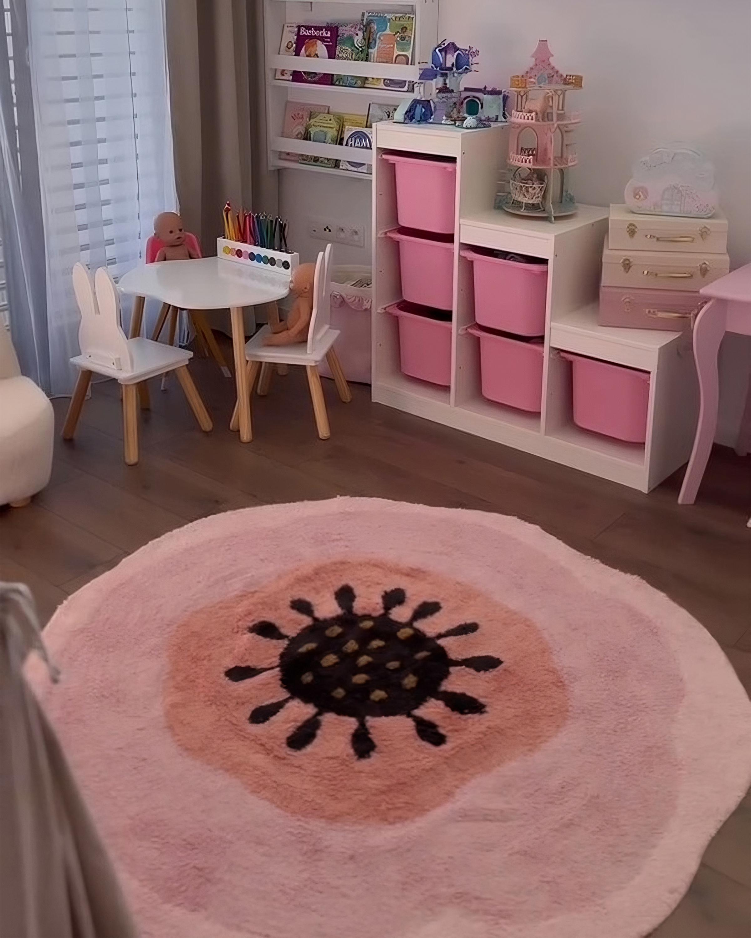Kindervloerkleed KHARAT Pastelroze ø 140 cm Katoen