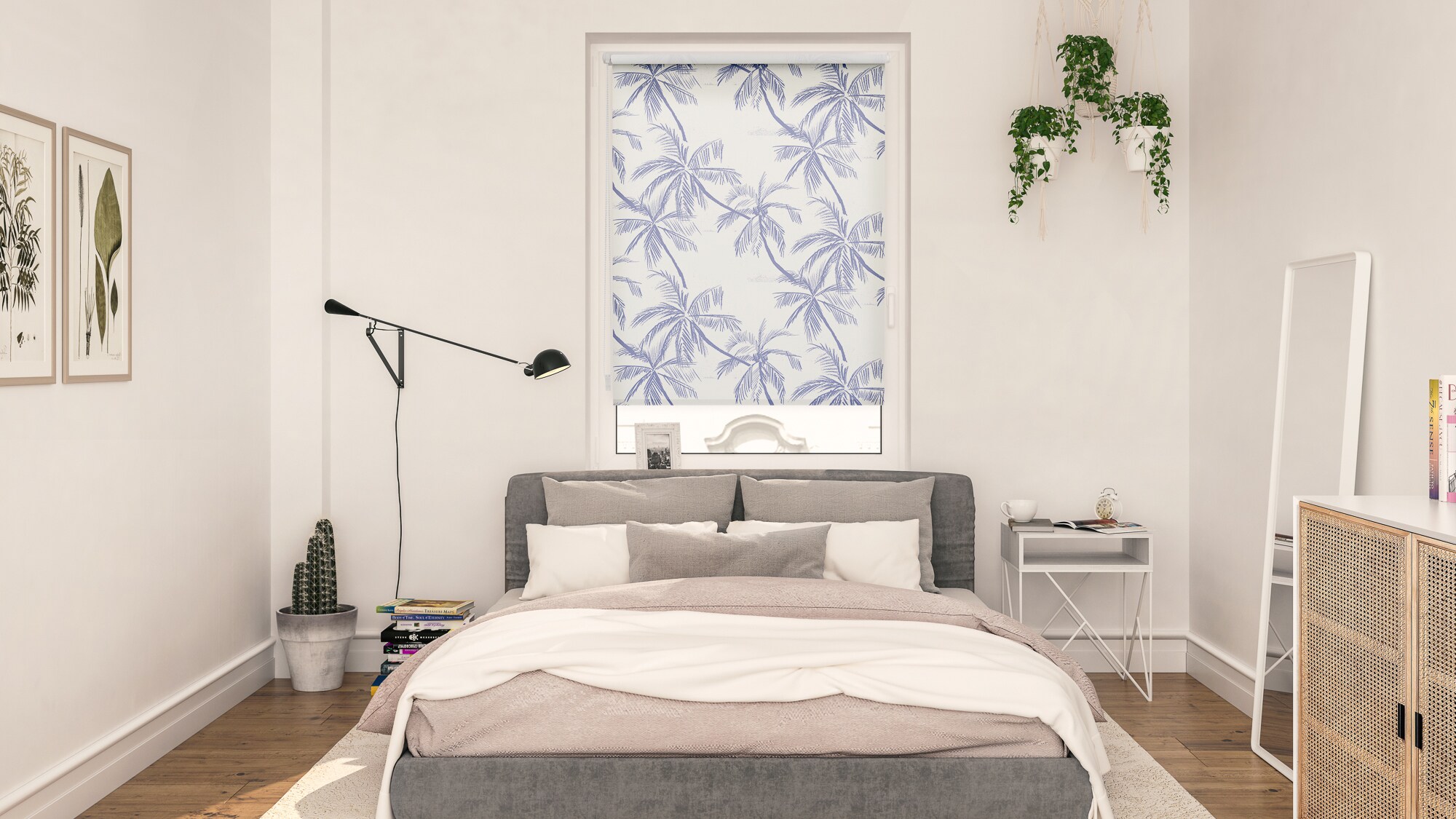 Lichtblick Rollo Klemmfix, ohne Bohren, blickdicht, Blueprint Palms - Blau