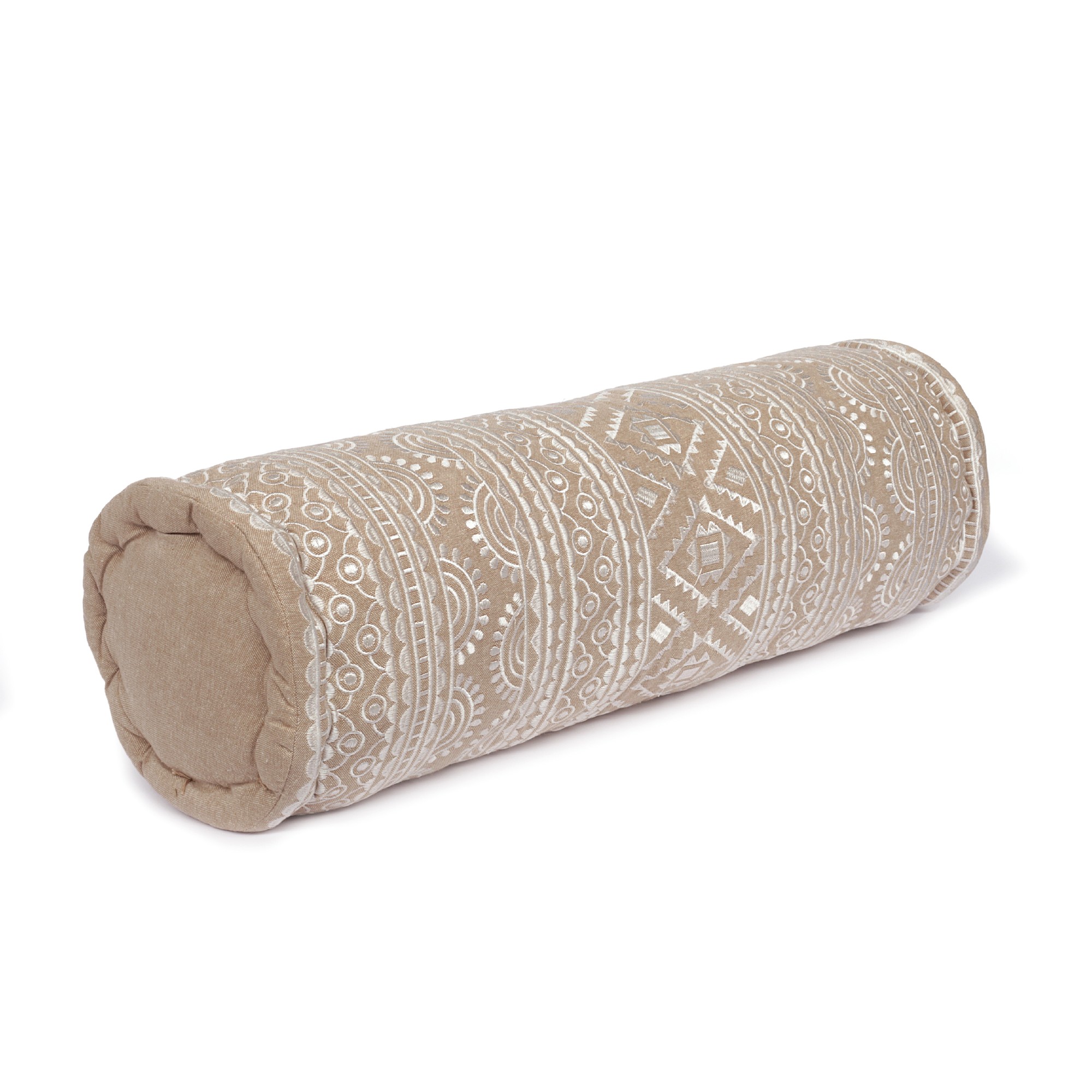 Kissenrolle 'Mehndi', braun, beige, Ø 20 cm, H 60 cm von fischer's lagerhaus