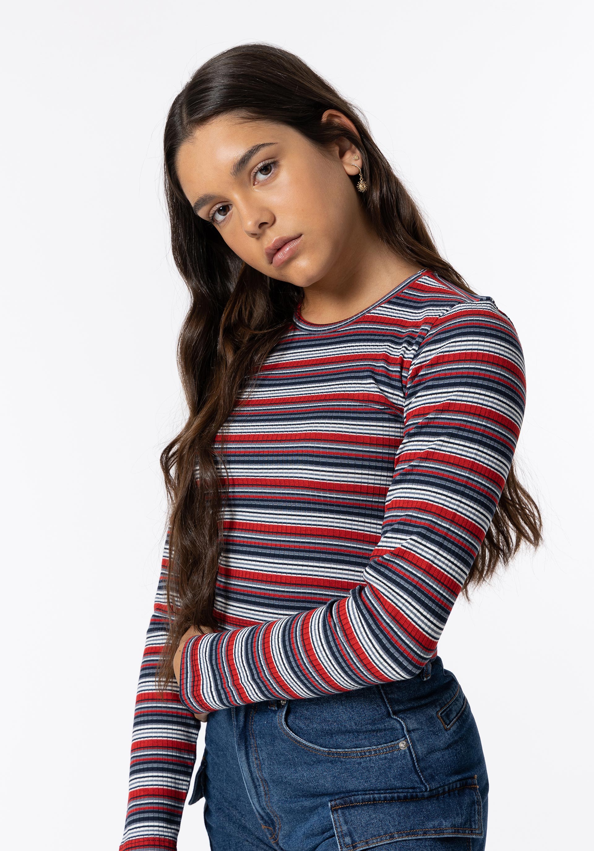 T-shirt Cropped Canelada às Riscas