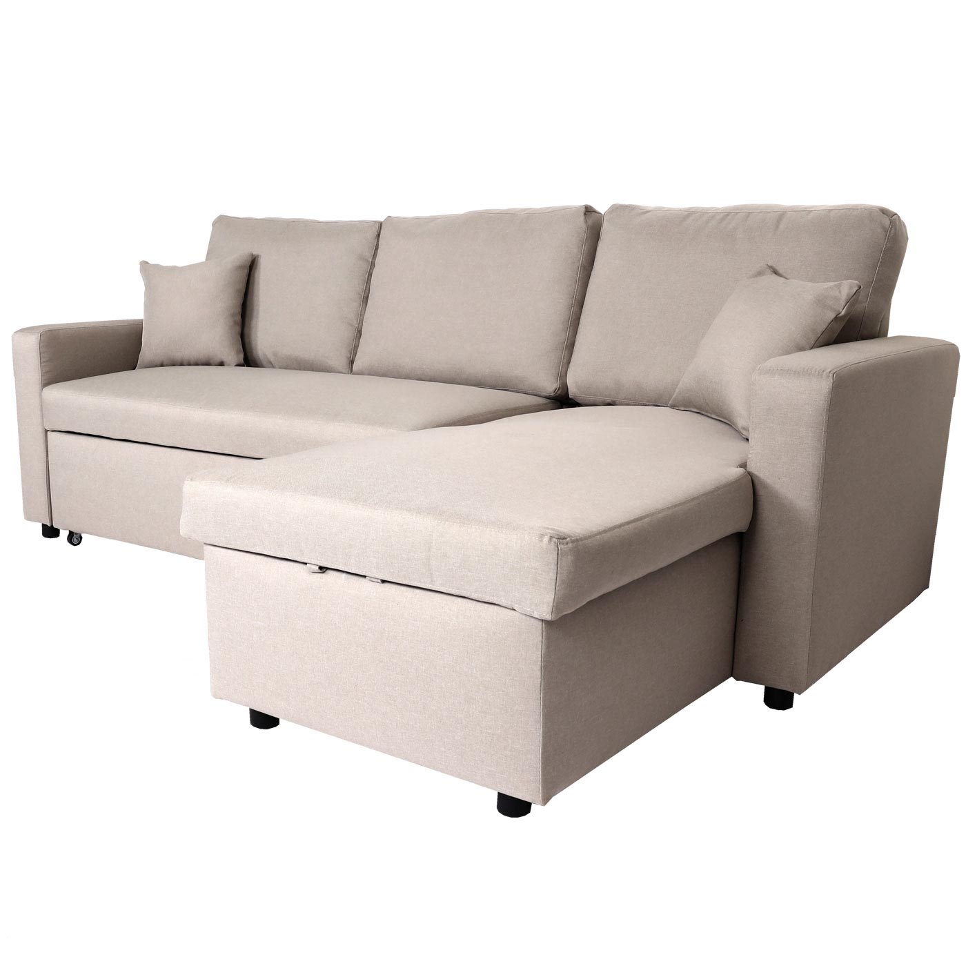 Ecksofa mit Bettkasten MCW-L17, Couch Sofa L-Form, Liegefläche Nosagfederung 228cm ~ beige