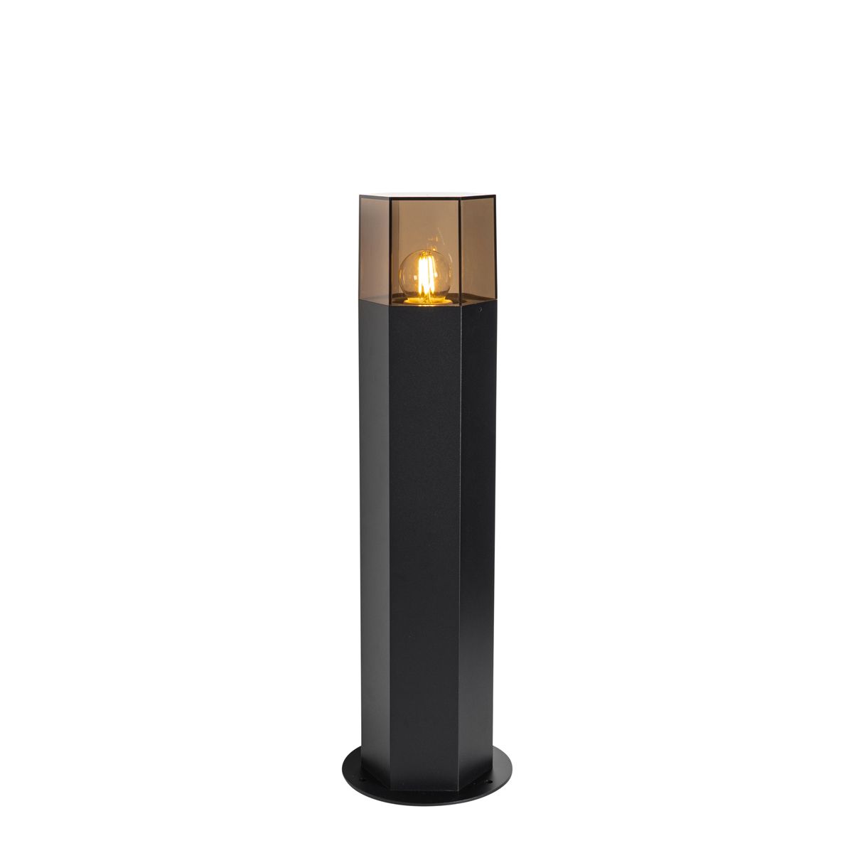 Staande buitenlamp zwart met smoke kap zeshoek 50 cm - Denmark