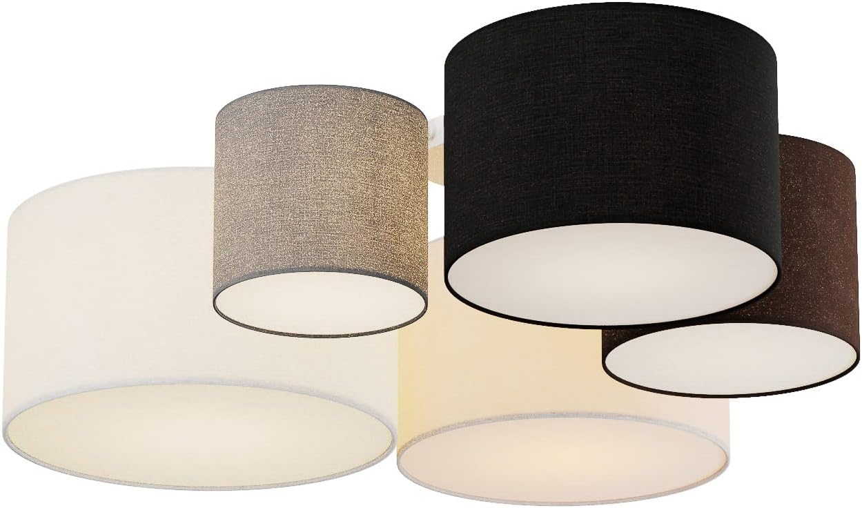 Lindby Stoff Deckenlampe grau, braun schwarz beige weiß 5 Schirme Ø 20 25 30 35 40 cm 5x E27 max. 60W ohne Leuchtmittel Textil Deckenleuchte