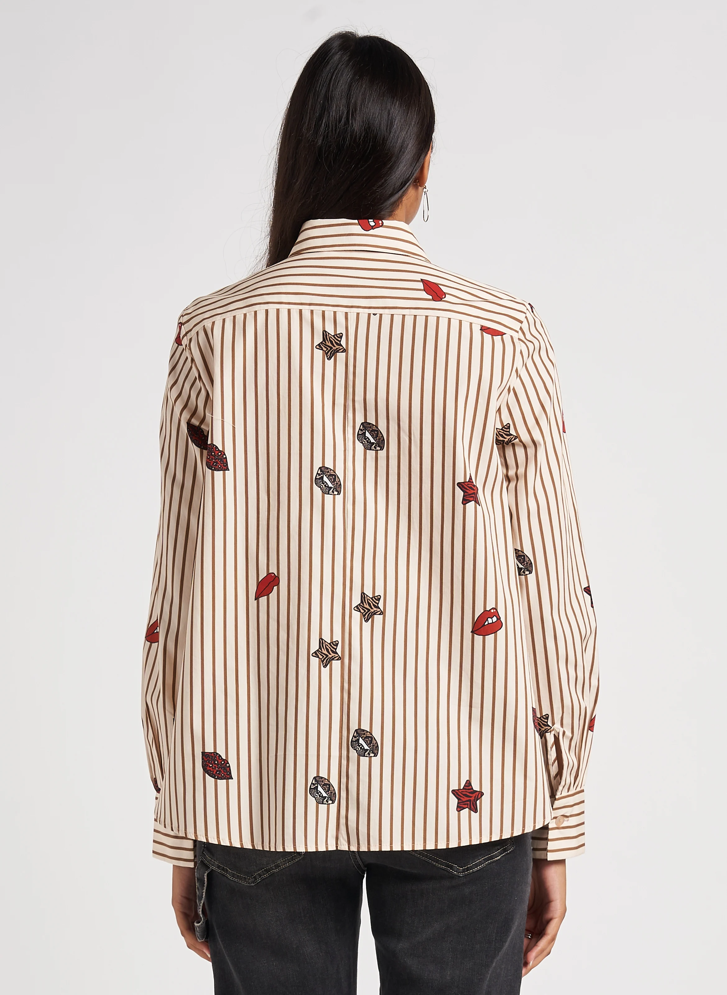 Chemise col classique à rayures en coton| Blanc