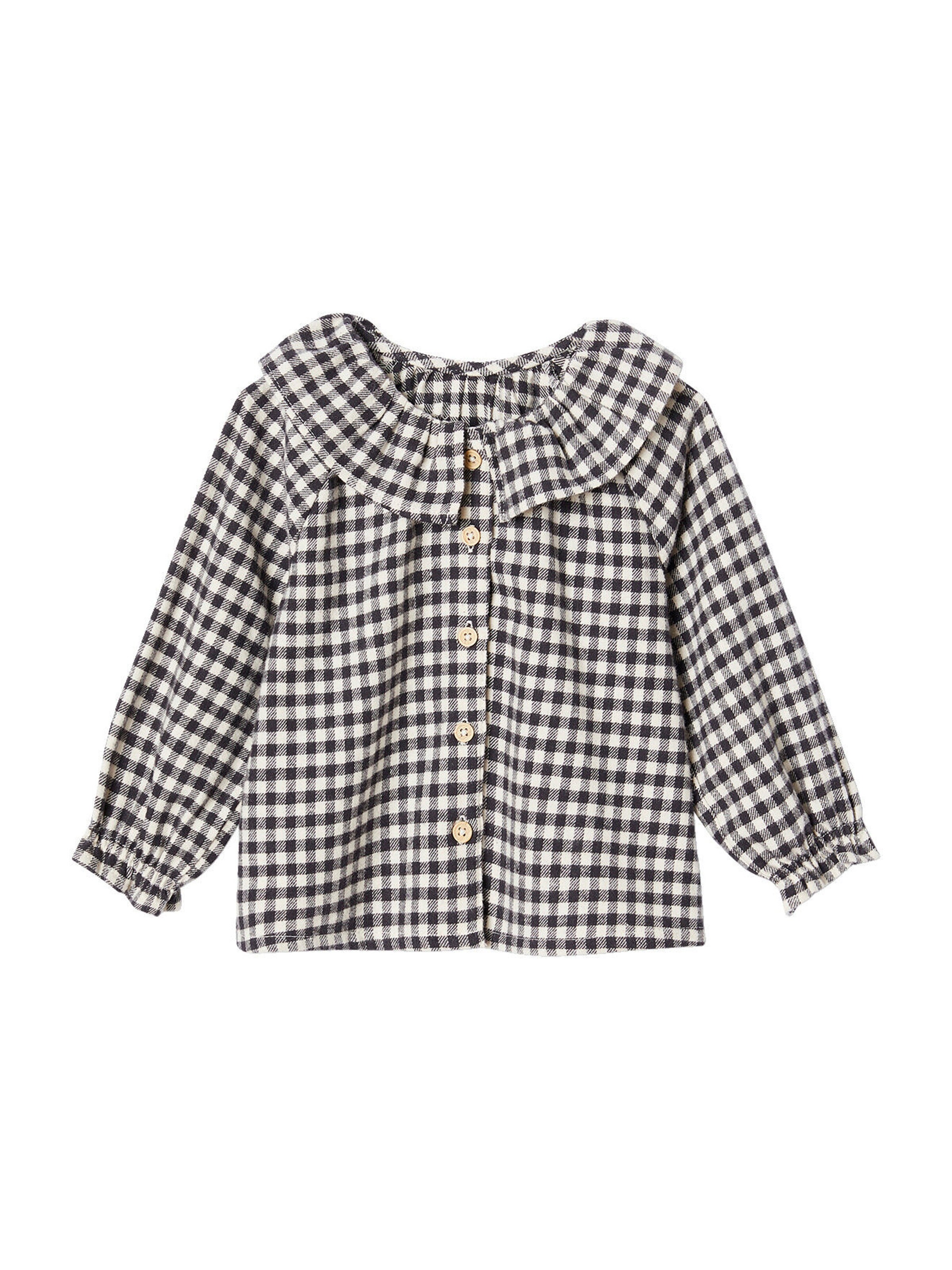 Vertbaudet Mädchen Baby Bluse mit Vichykaro und Kragen schwarz kariert