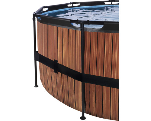 EXIT WoodPool ronde opzetzwembadset Ø 488x122 cm inclusief zandfiltersysteem, afdekking & ladder, houtlook