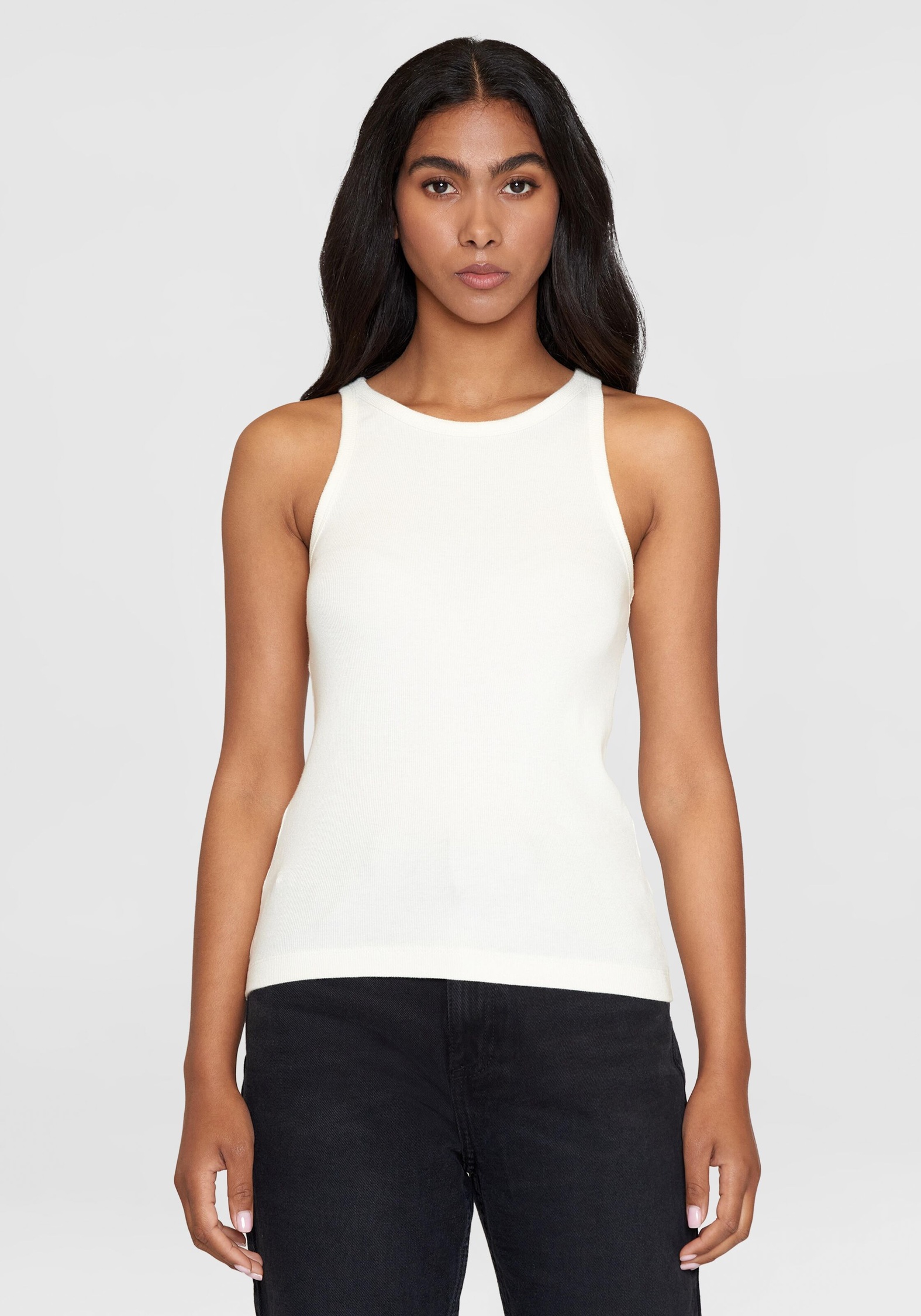 Knowledge Cotton Apparel Top Racer Rib Star White