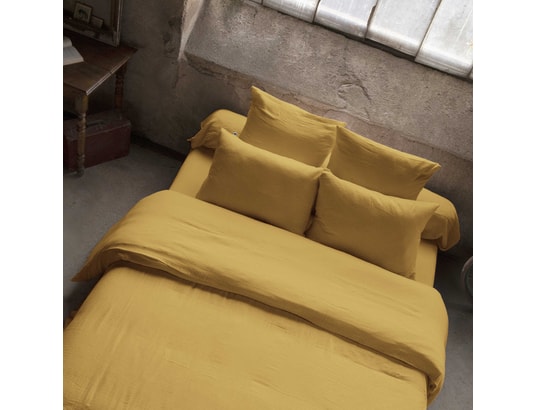 TERRE DE NUIT - Housse de couette double gaze de coton jaune safran 260x24...