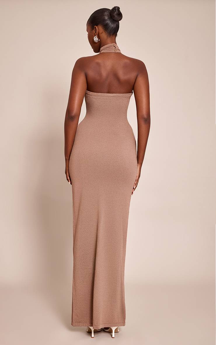 Moka Robe Longue Tricotée Col Licou Avec Détails Contrastants