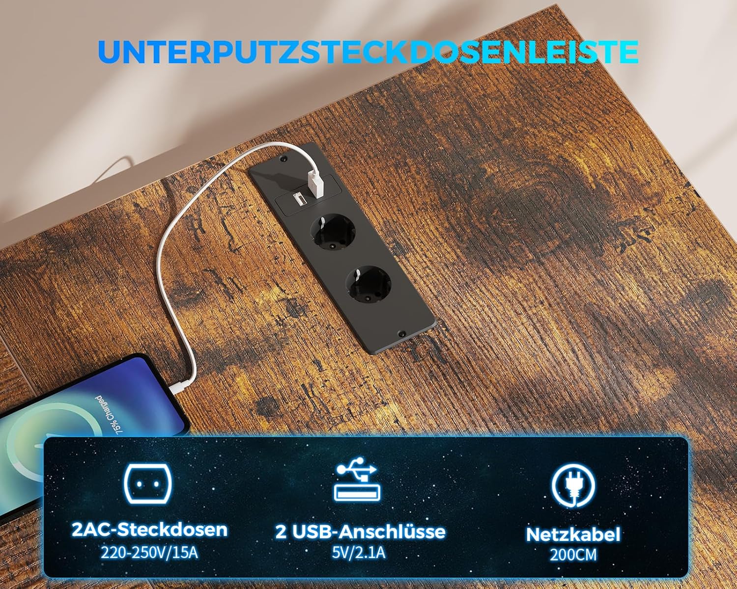 ODK Eckschreibtisch mit 4 Schubladen&Stauraum, 167×102cm Reversible Eckschreibtisch mit 2 Steckdosen und 2 USB Ladeanschluss, Gaming Schreibtisch mit LED&Monitorständer für Home Office, Vintage-Braun