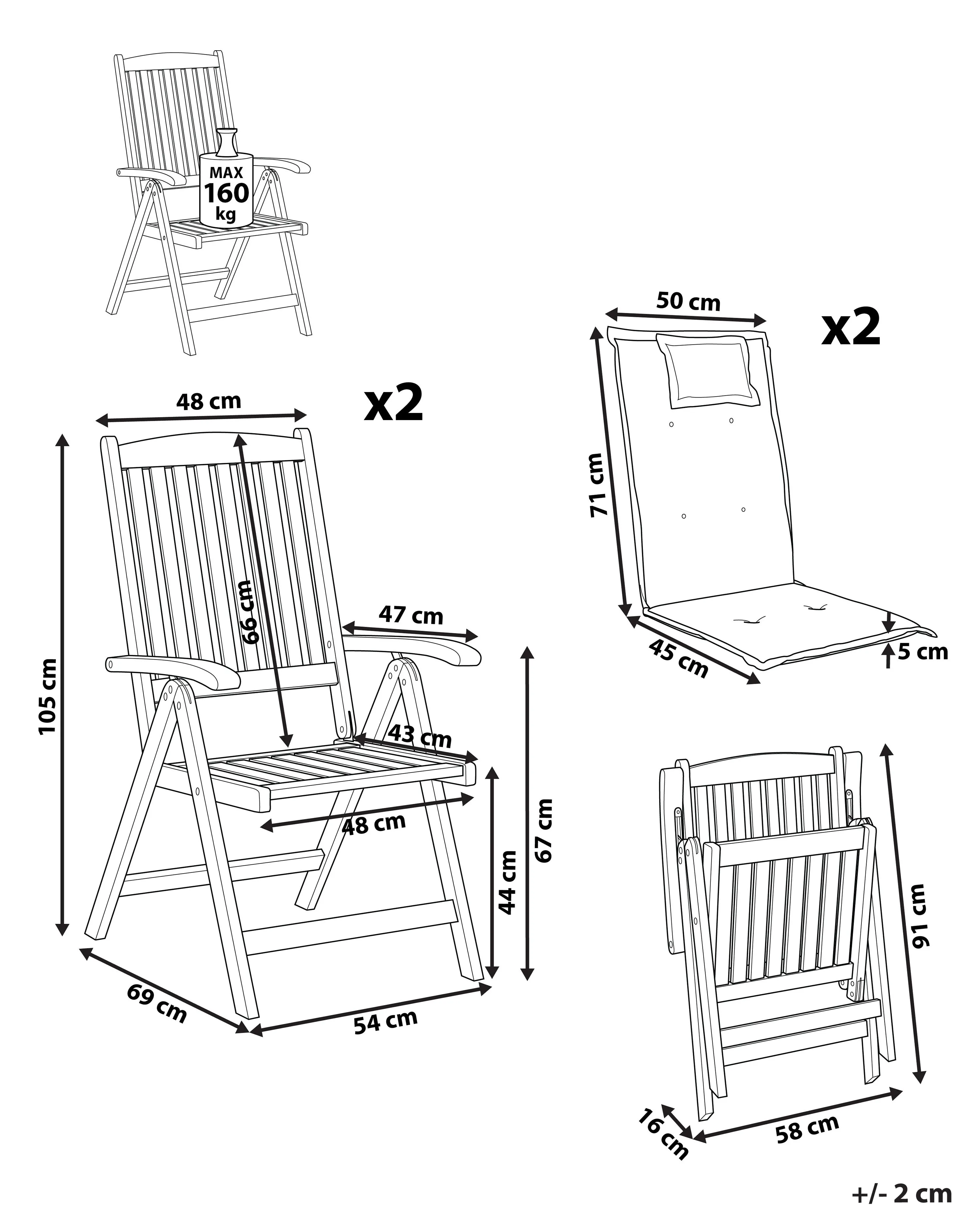 Set van 2 stoelen met zitkussen JAVA Acaciahout Donkerrood