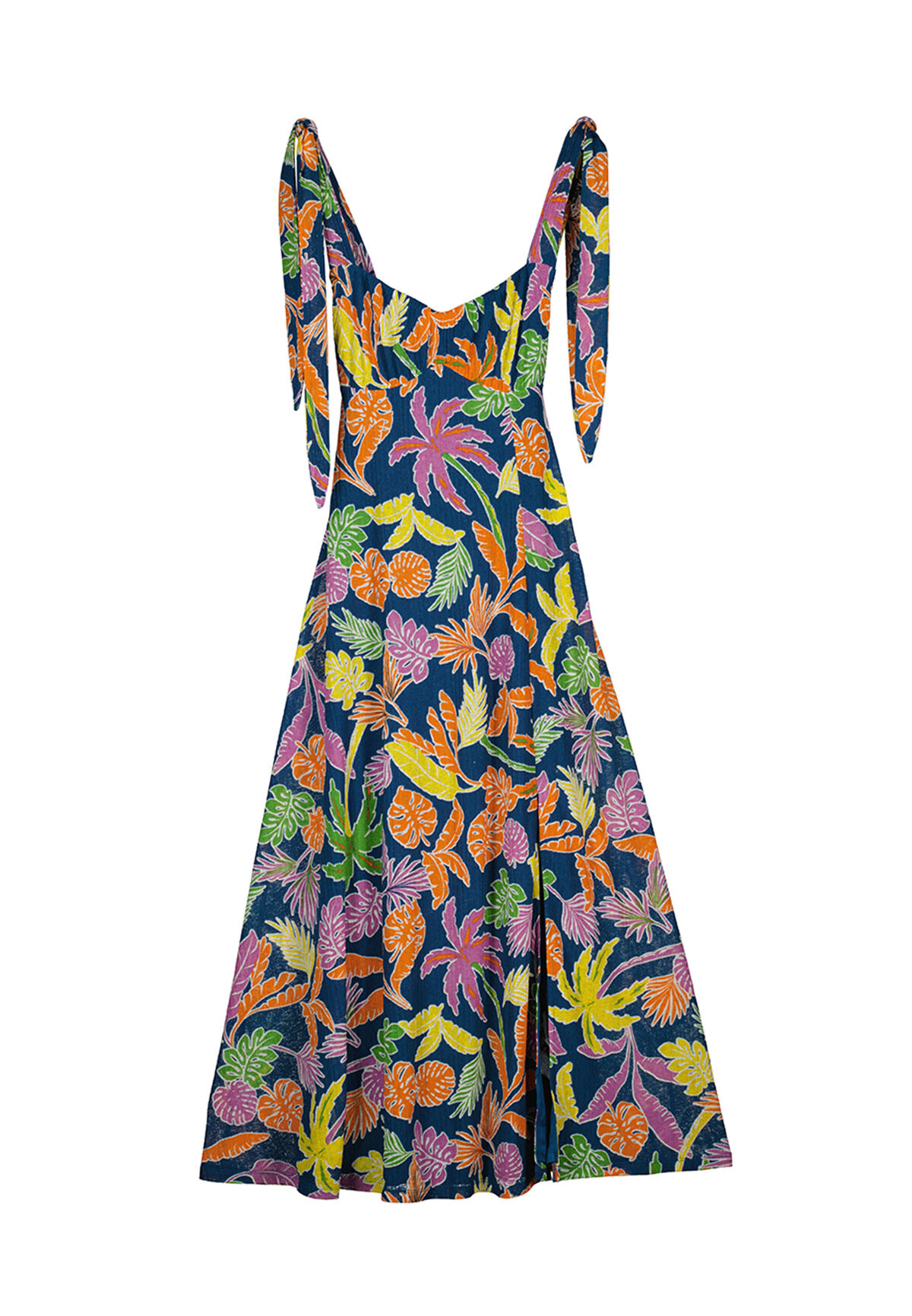 Vestido midi com estampa tropical - azul