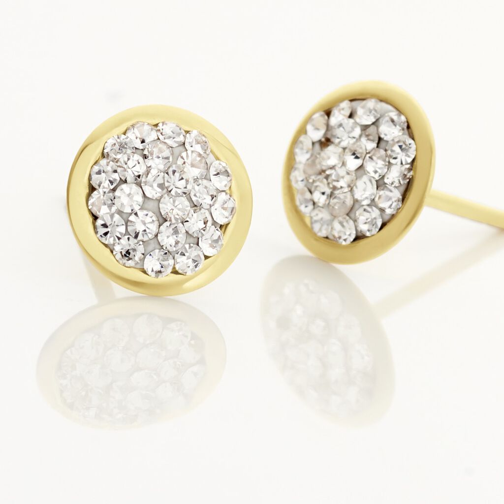 Boucles D'oreilles Puces Edmee Cercle 0 Or Jaune Strass