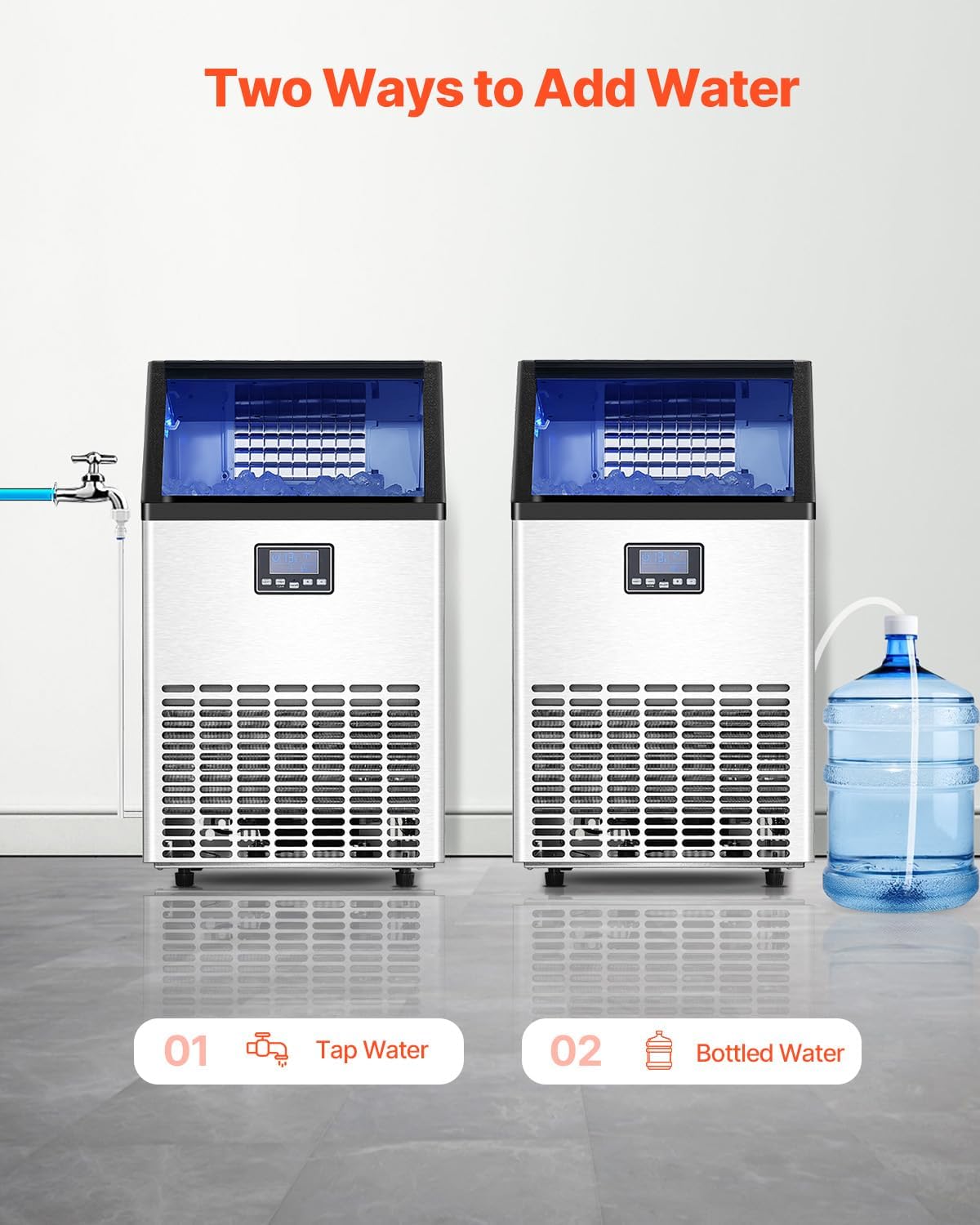 VEVOR kommerzieller Eisbereiter, 150 lbs/24 h, 45 Eiswürfel in 15 Minuten, freistehende Eismaschine mit 33 lbs großer Speicherkapazität für Bar, Büro, Restaurant