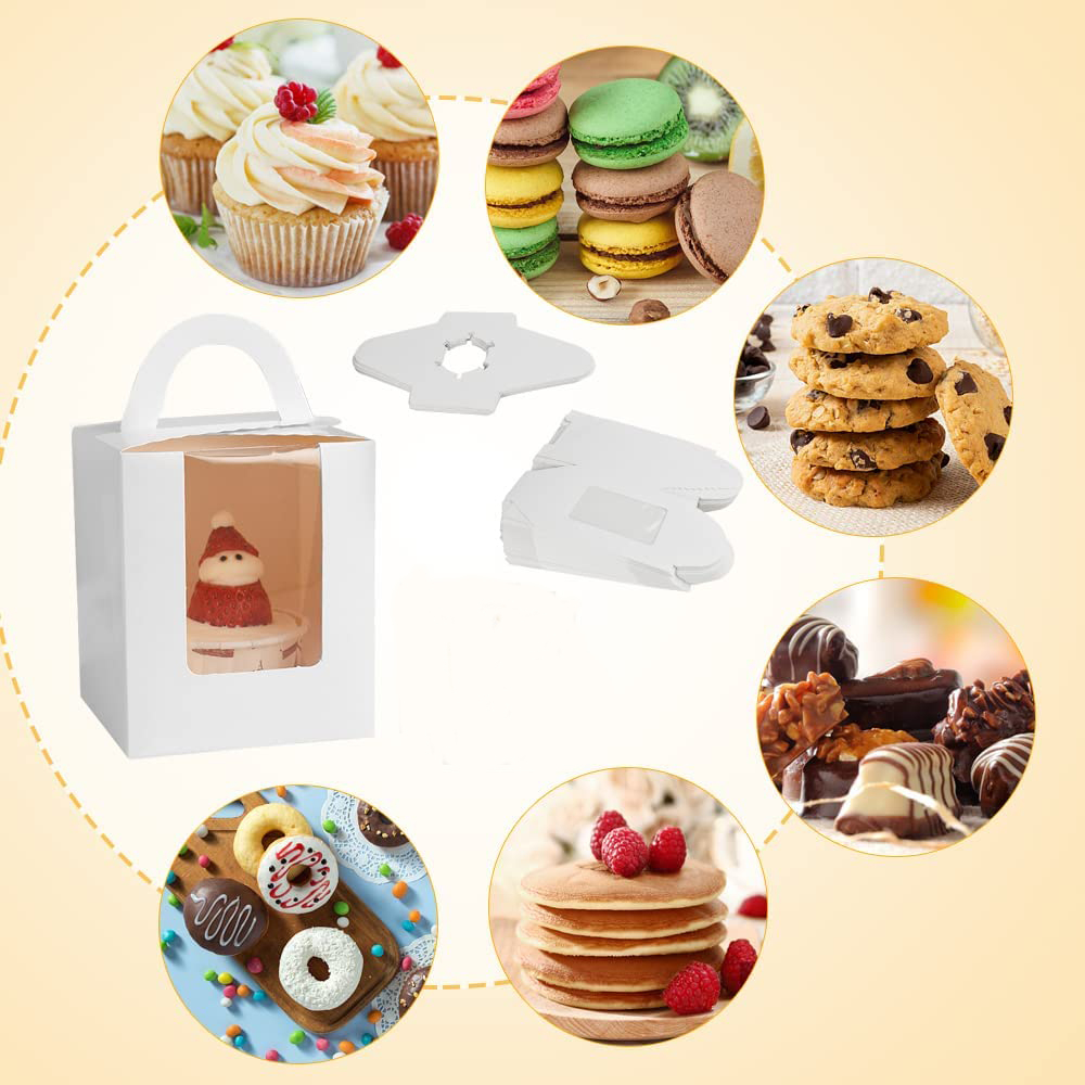 (20-tlg. Set) Karton Muffinschachtel Cupcake Transportbox mit Fenster inkl. Einleger - Weiss