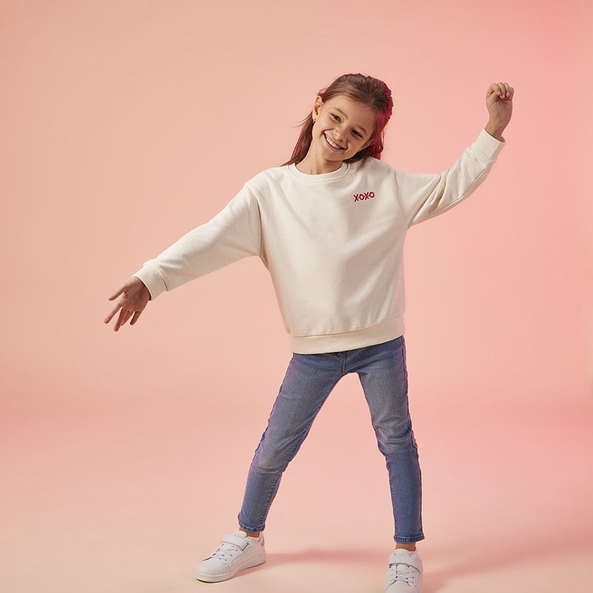 Sweat molleton oversize brodé et printé pour enfant - Ecru