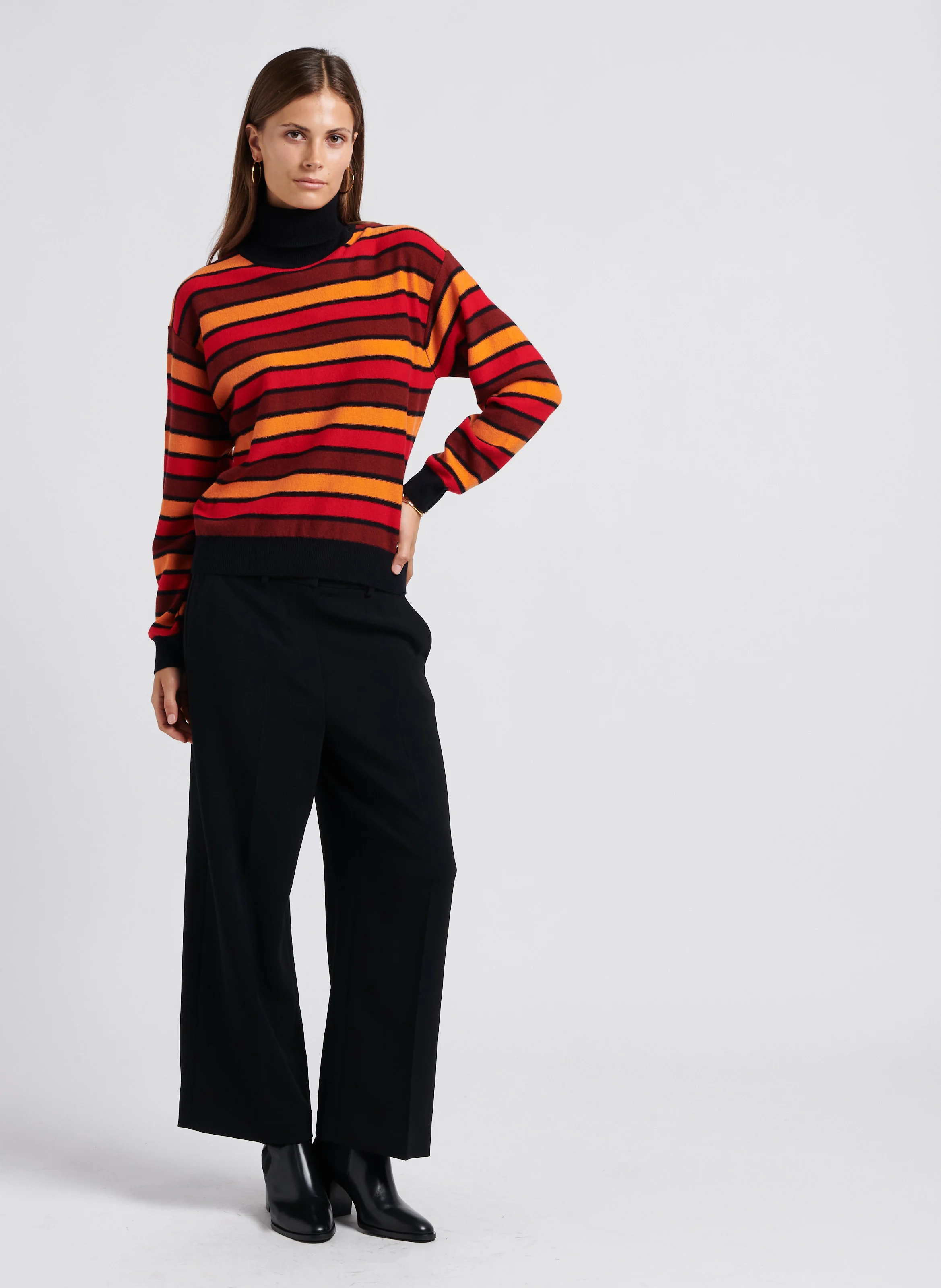 Pull col roulé rayé en laine mélangée| Rouge
