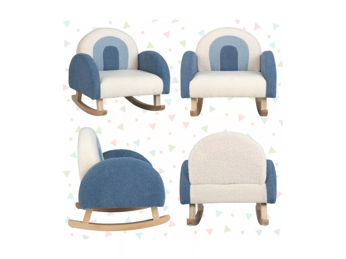 Fauteuil à Bascule Enfant, Fauteuil en Peluche Moderne avec Pieds en Bois de Peuplier à Bascule Massif, Design Anti-Renversement, Aspect Mignon, pour Enfant de 3 à 5 Ans (Bleu)