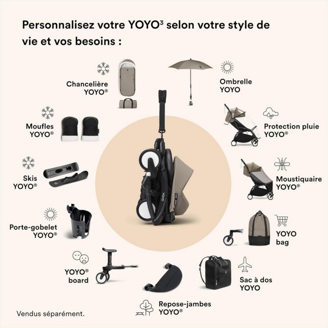 Poussette Stokke YOYO3 avec pack nouveau-né et pack couleur 6+ - Comprend un cadre noir, un pack couleur YOYO 6+ (gingembre) et un pack nouveau-né 0+ (gingembre)