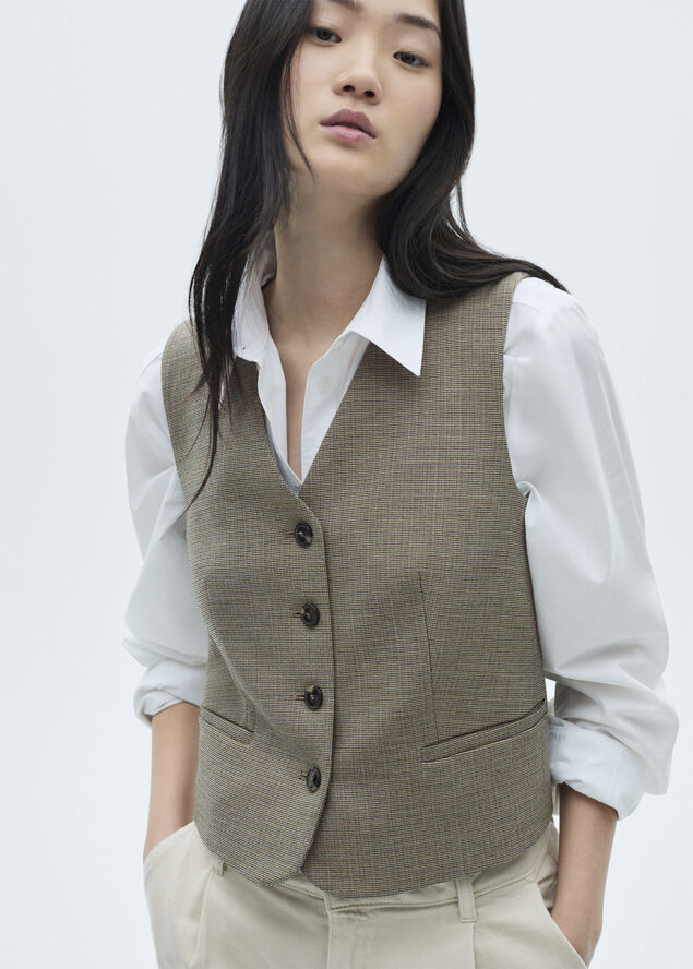 MANGO Micro houndstooth suit vest Beige - khaki
