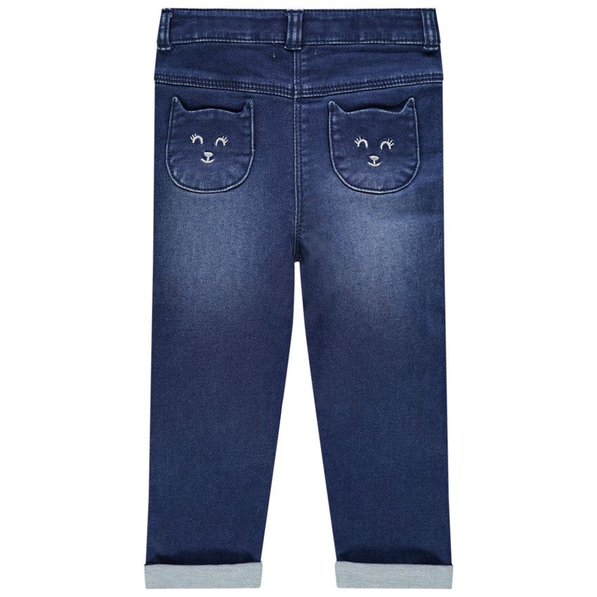 Jean effet used à poches forme chat - Bleu moyen