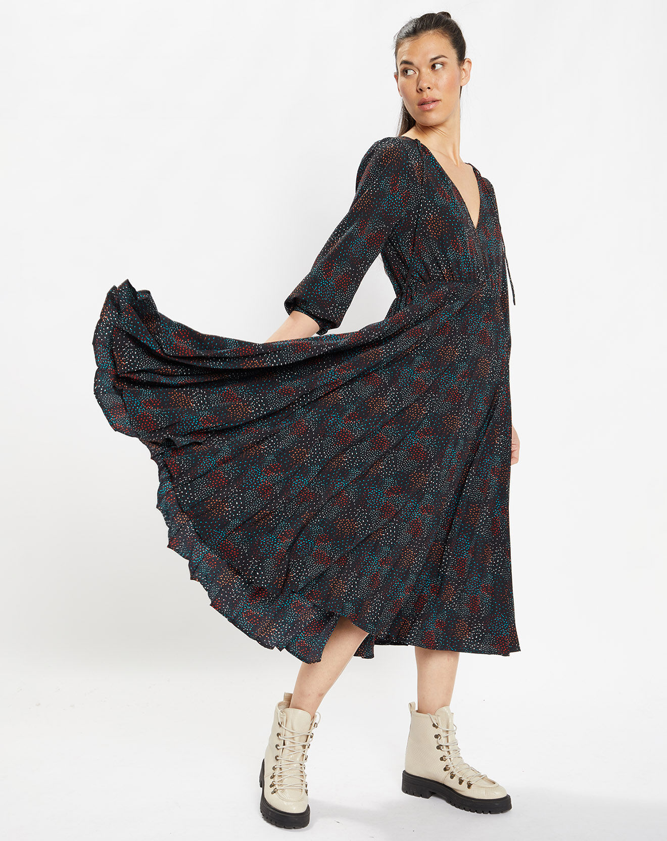 Galeries Lafayette Robe longue et plissée Gaia noire
