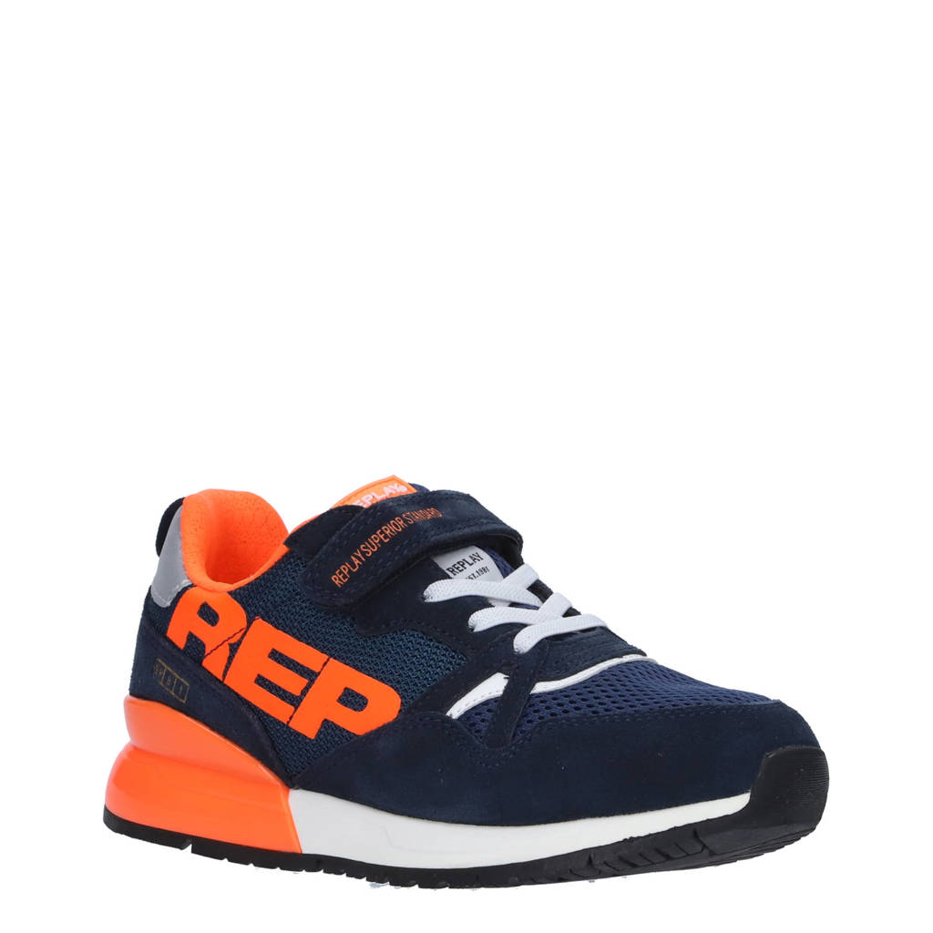 REPLAY Shoot Jr suède sneakers blauw/oranje