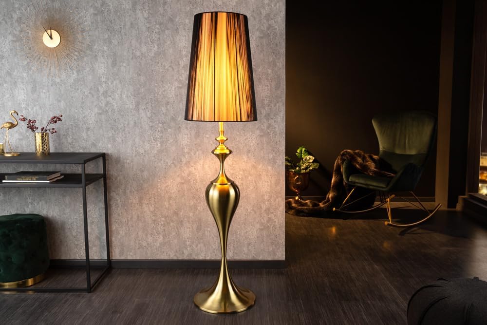riess-ambiente.de Edle Design Stehlampe LUCIE 160cm schwarz gold gebürstet Barock Stil Stehleuchte Wohnzimmerleuchte