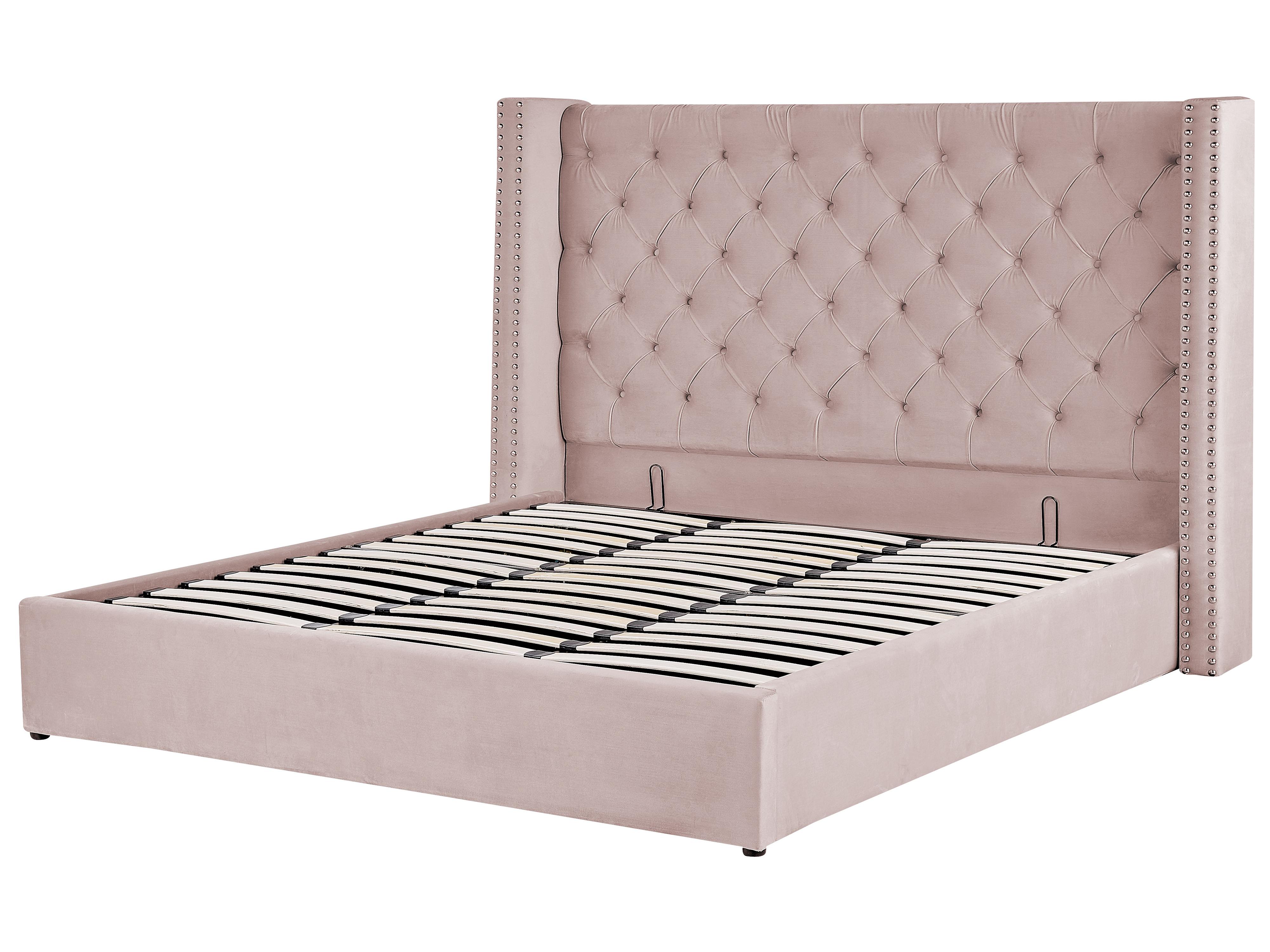 Bed met opbergruimte Fluweel LUBBON 180 x 200 cm Pastelroze Roze