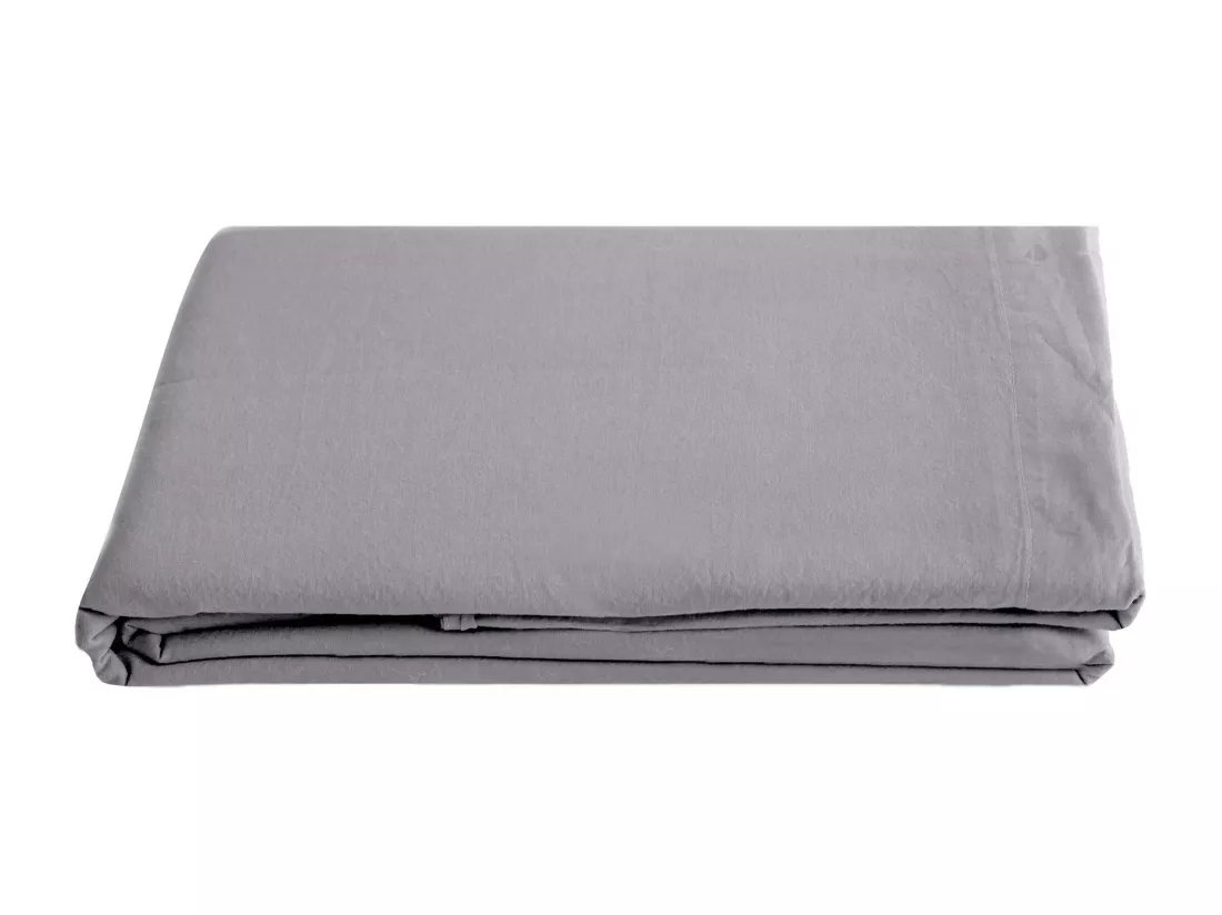 Drap plat 270x290 cm pur coton teint lavé collection PALACE gris acier