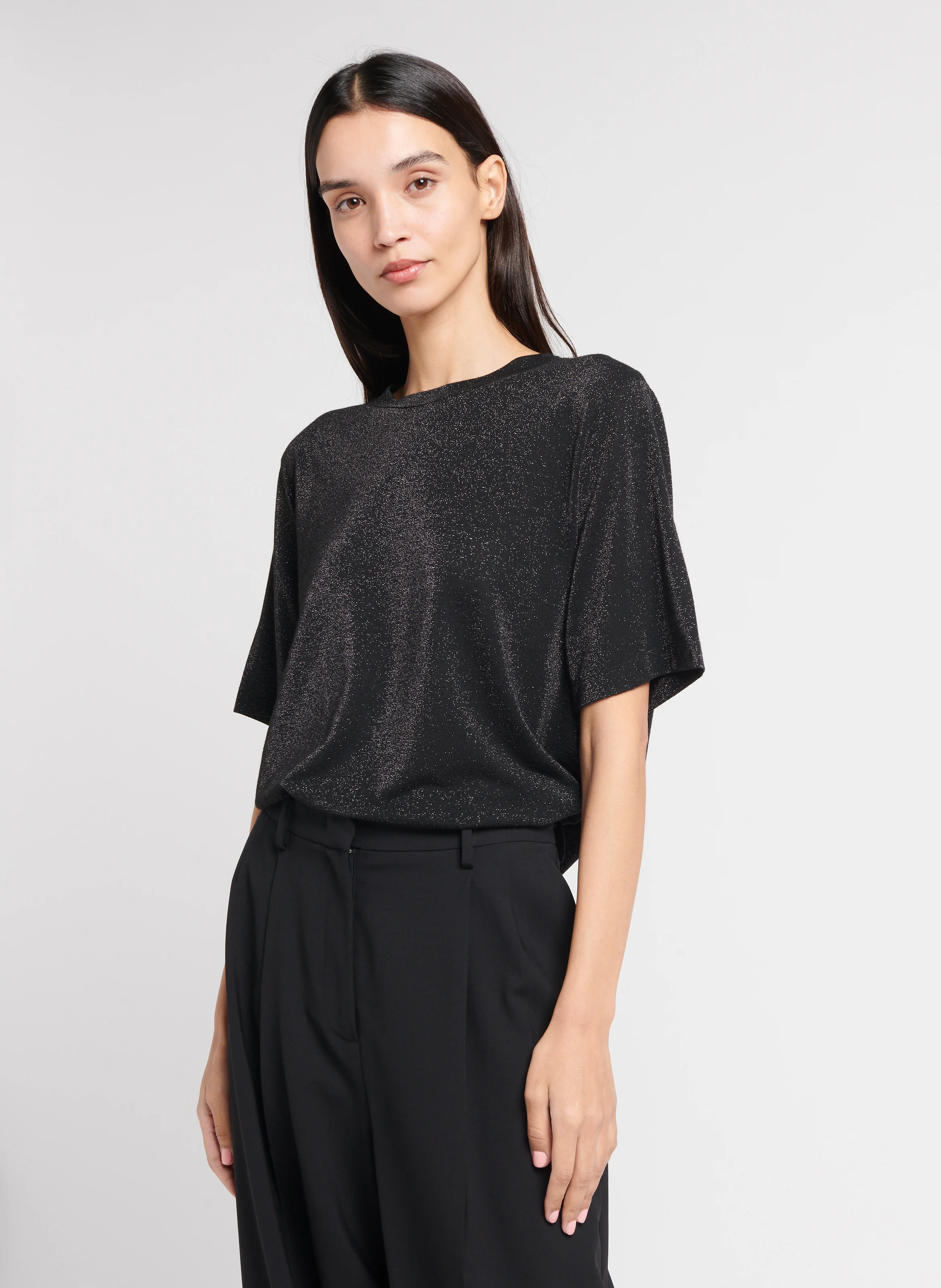 IORA - Tee-shirt col rond pailleté | Gris
