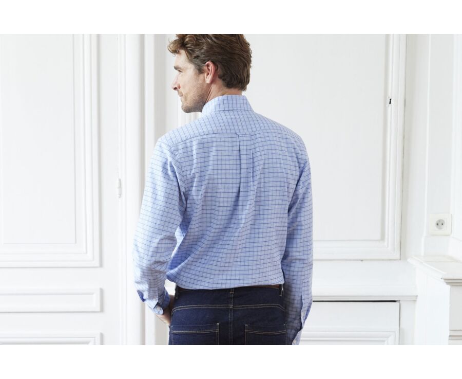 Chemise bleue twill à carreaux - Poche poitrine - BENETTH