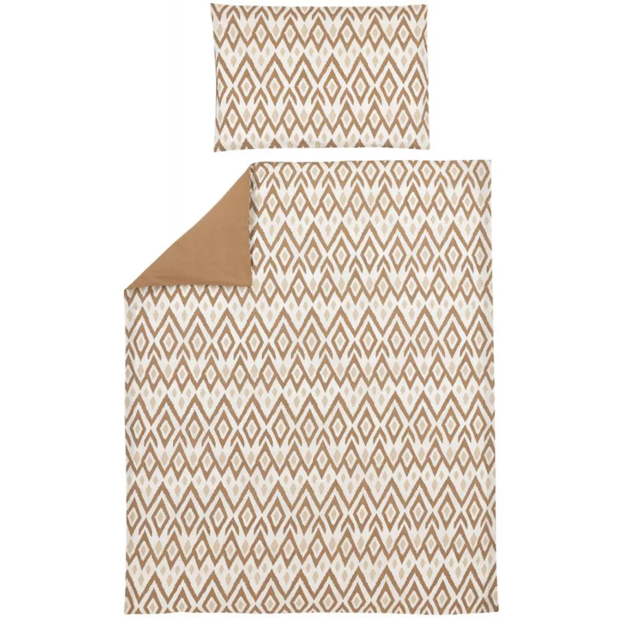 Meyco Bettwäsche Kinderbett 100 x 135 cm Ikat Sand  Uni Toffee