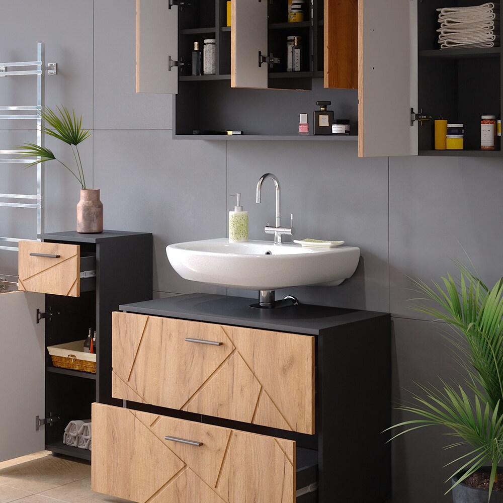 Vicco Badmöbelset Irma Anthrazit Eiche modern 80 cm 30 cm Badezimmerschrank Badschrank Badezimmermöbel Waschtischunterschrank Spiegelschrank Midischrank Hängeschrank Schranktür Schrankschublade