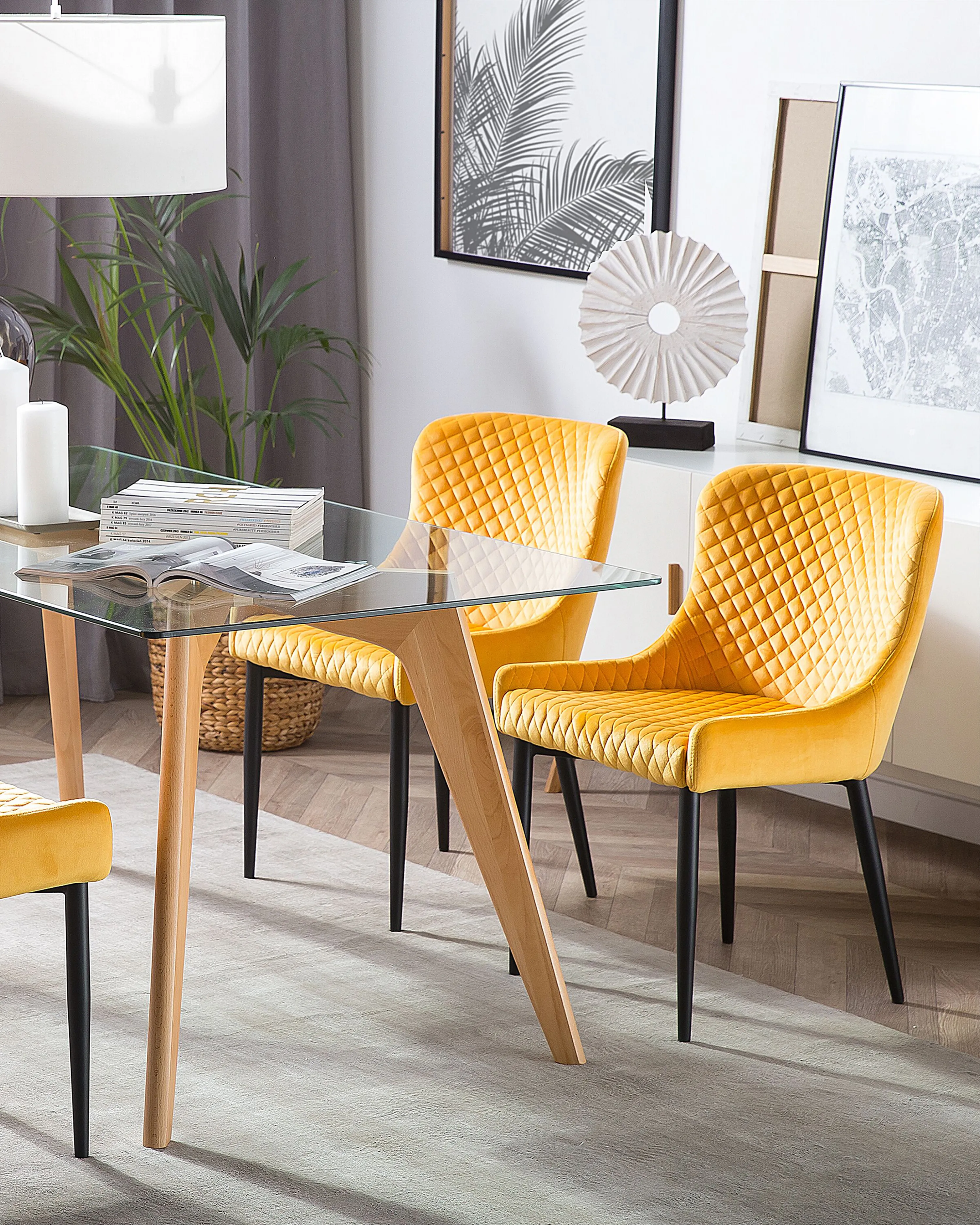 Set van 2 eetkamerstoelen SOLANO Fluweel Geel
