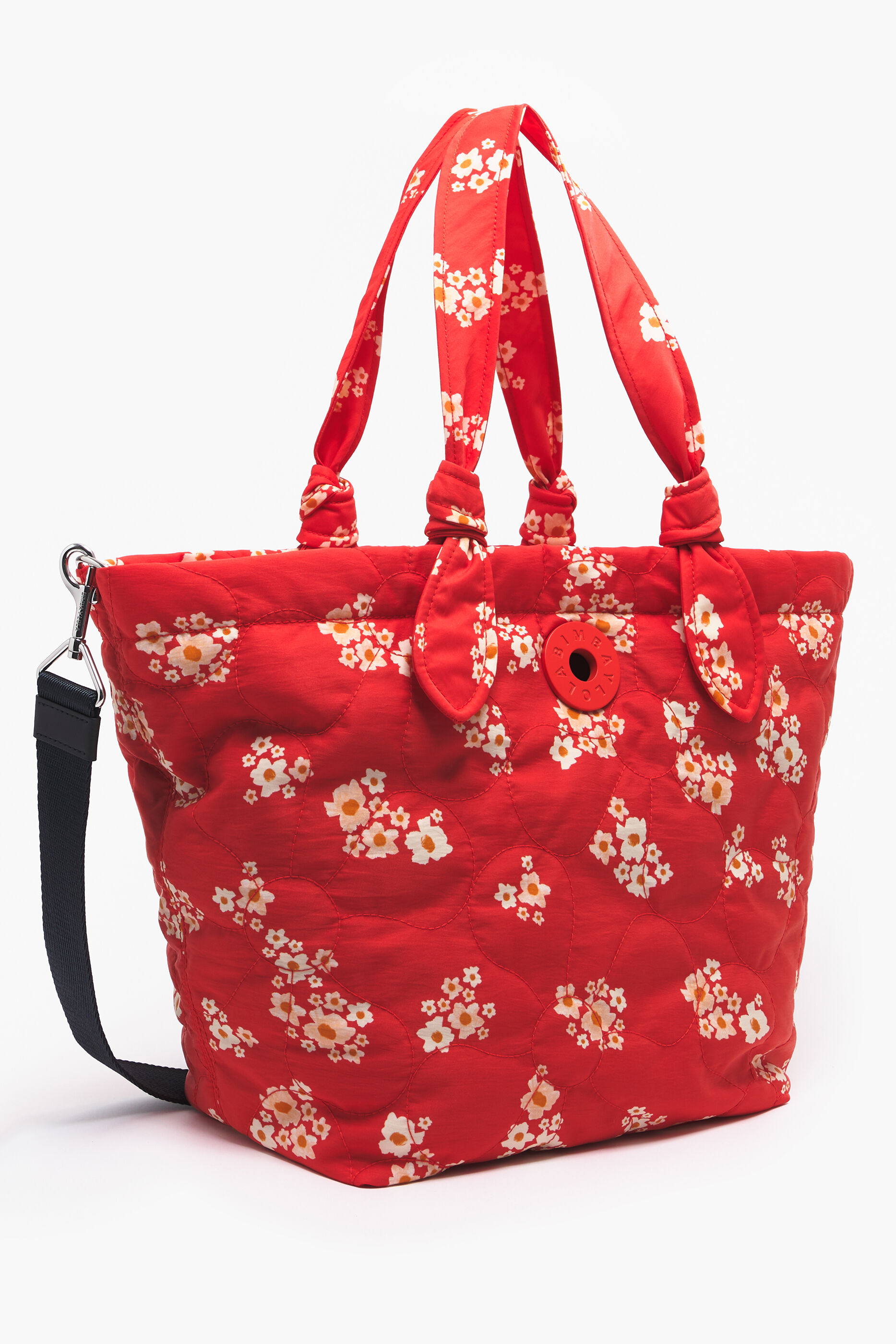 Sacola de compras tamanho XL em nylon acrílico com estampa de flores vermelhas