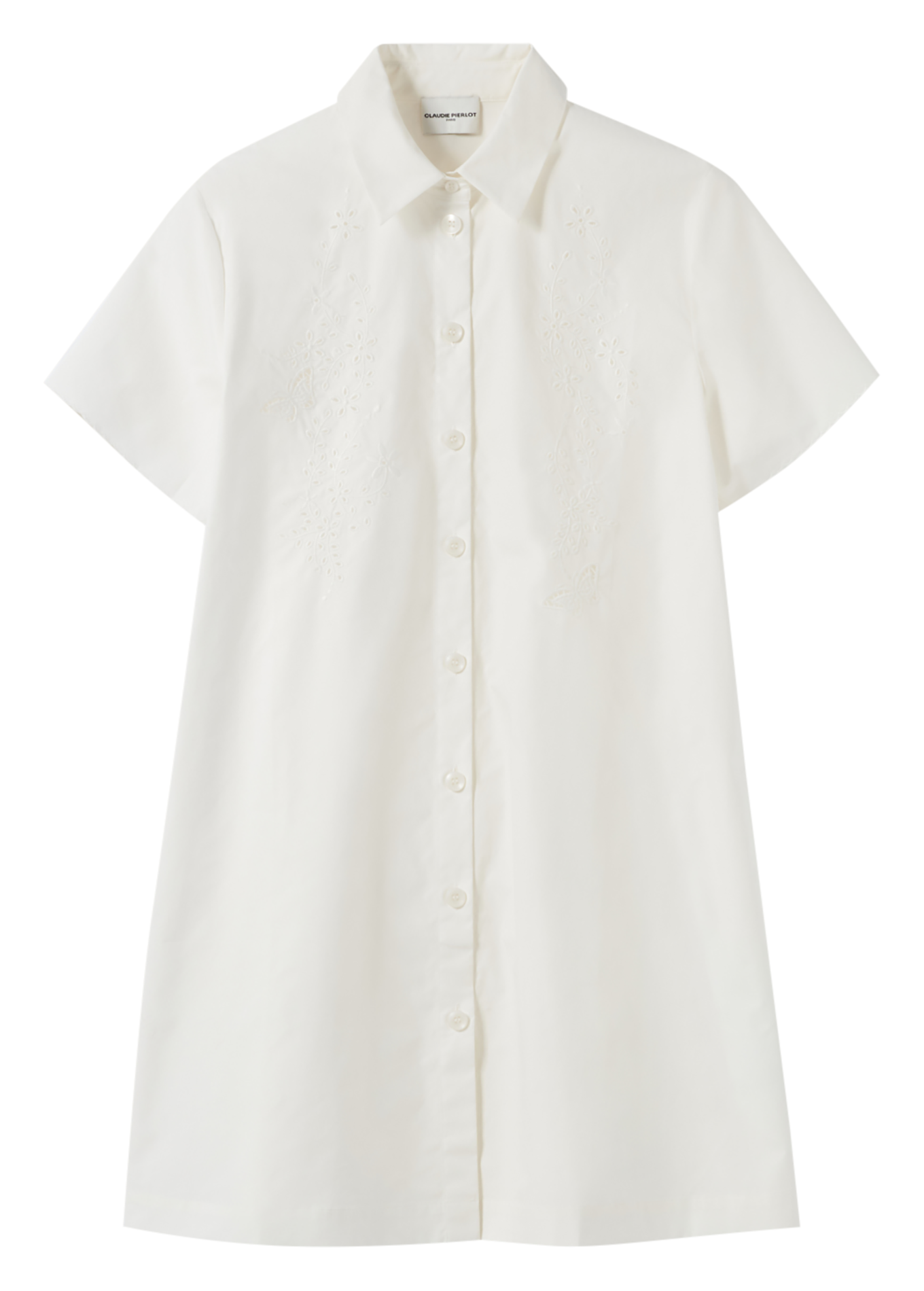 Robe chemise brodée en coton | Blanc