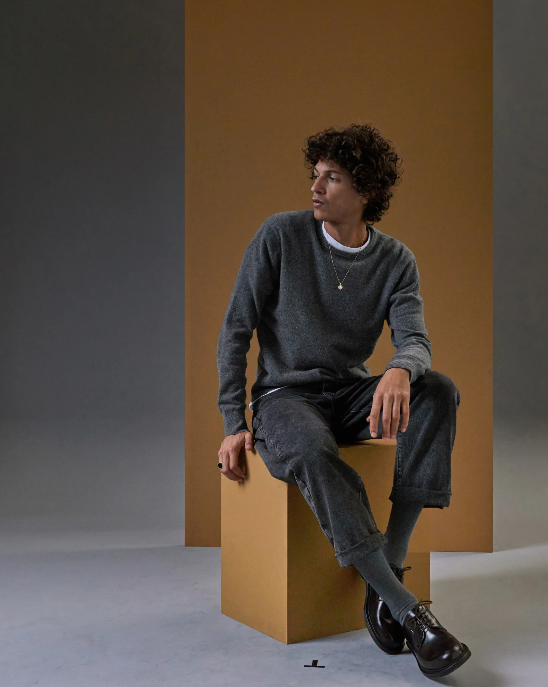 Pull homme col rond en cachemire 2 fils | Gris