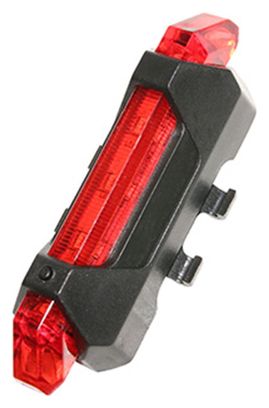 ECLAIRAGE VELO USB ARRIERE SUR TIGE DE SELLE OU HAUBANS 5 LEDS 2 FONCTIONS NOIR (SUR CARTE)
