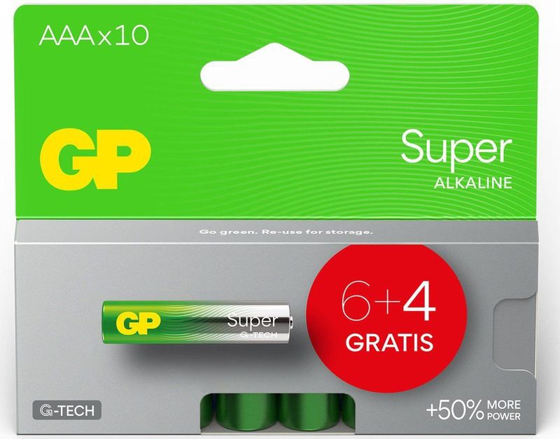 GP - Super Alkaline - AAA Batterijen - 10 Stuks - G-TECH Technologie