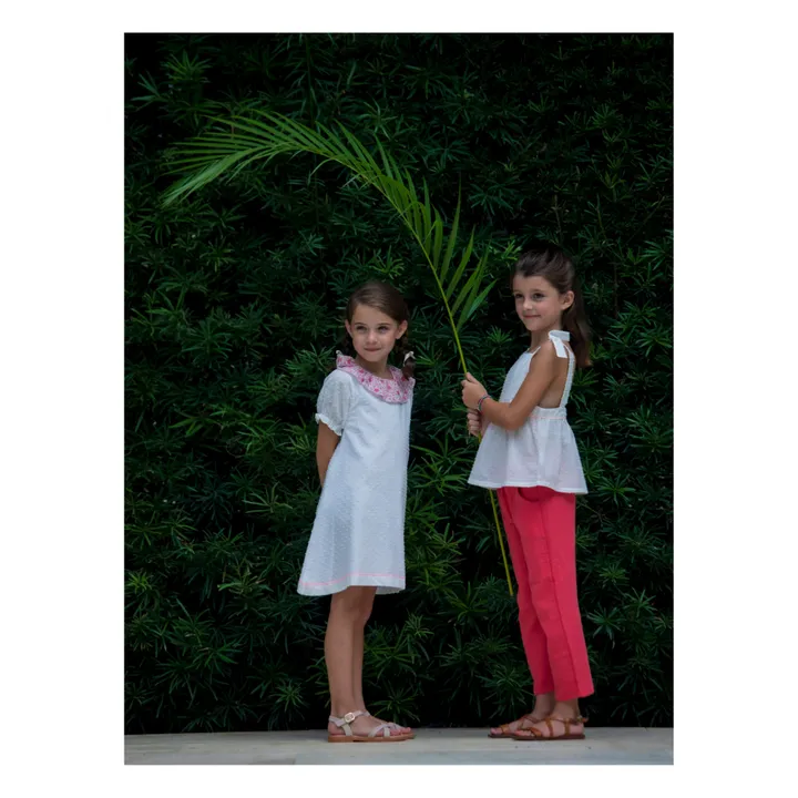 Petite Lucette Robe Coton Bio Col Fleuri Coco | Ecru