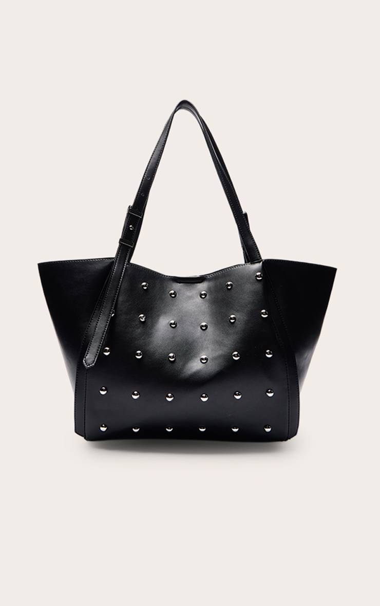 Noir Sac Cabas En Synthétiquecuir À Clous Dorés Et Bandoulière Ajustable
