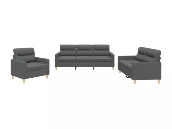 Ensemble de canapés 3 pièces avec coussins Gris foncé Tissu
