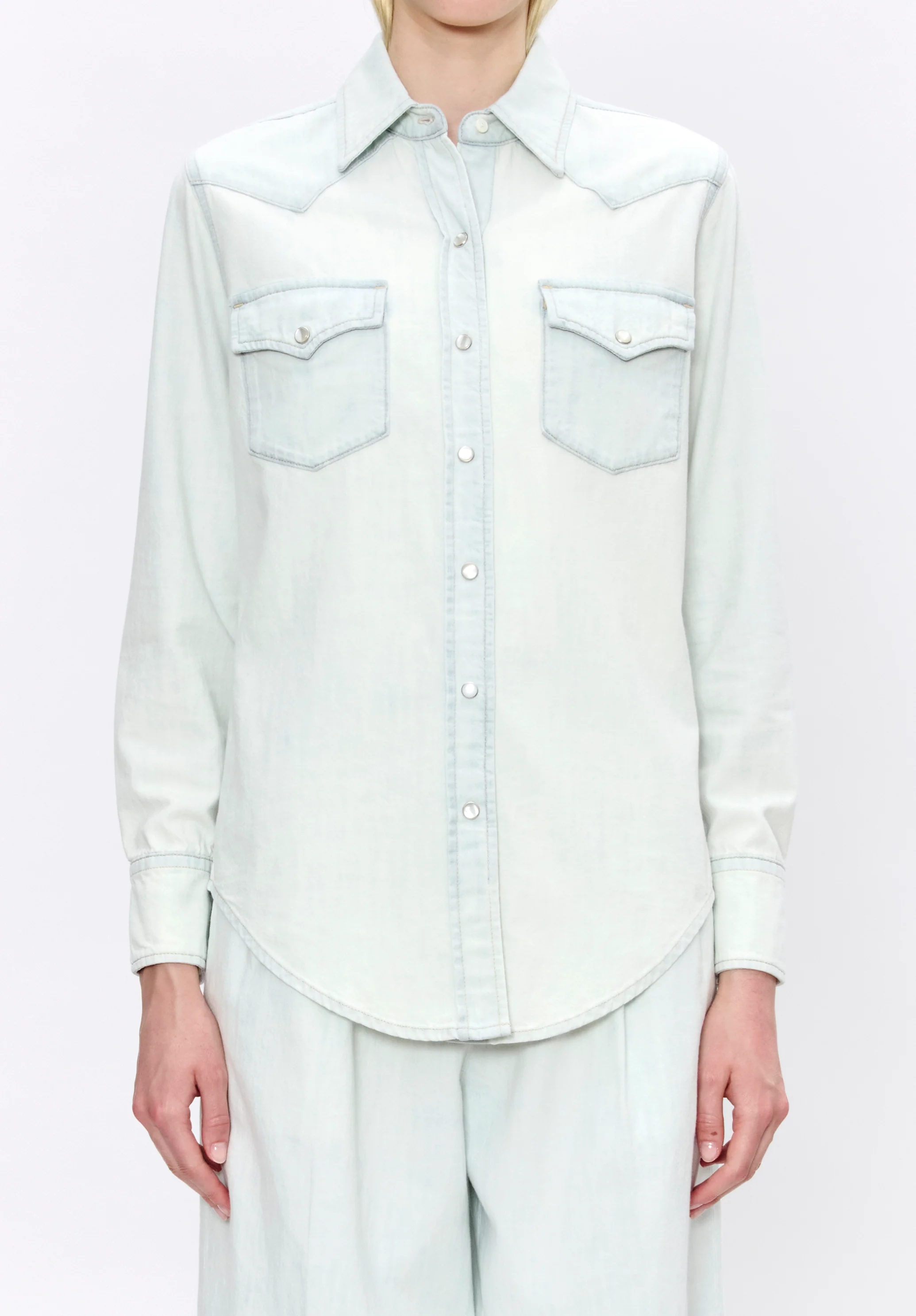 Chemise esprit western en denim bleached - Bleached out
