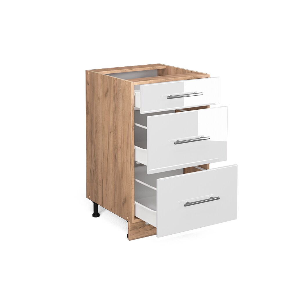Vicco Schubunterschrank Küchenschrank Küchenmöbel Fame-Line Eiche Weiß modern 50 cm Küche Einbauküche Drehtür Blende Küchenzeile Hochglanz