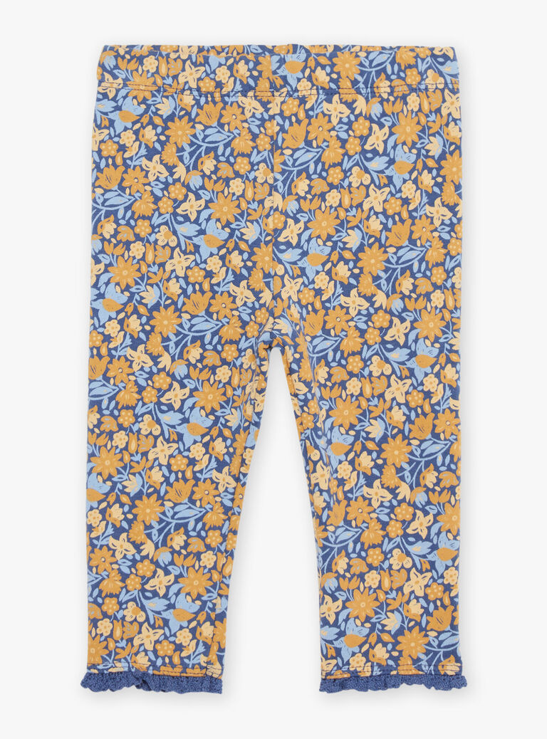 Chemisier écru avec legging et bandeau bleu marine à fleurs