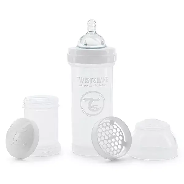 Mamadeira anticólica Twistshake branca +2 meses 260ml