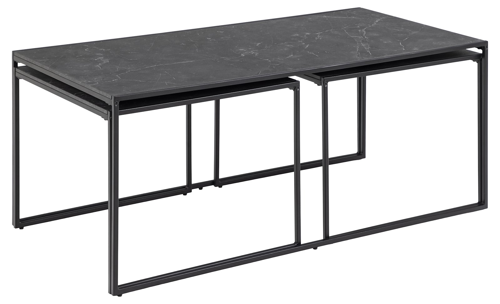 Infinity sofabordsett Sort melaminplate med matt sort lakkert stålunderstell. Sett av 3.